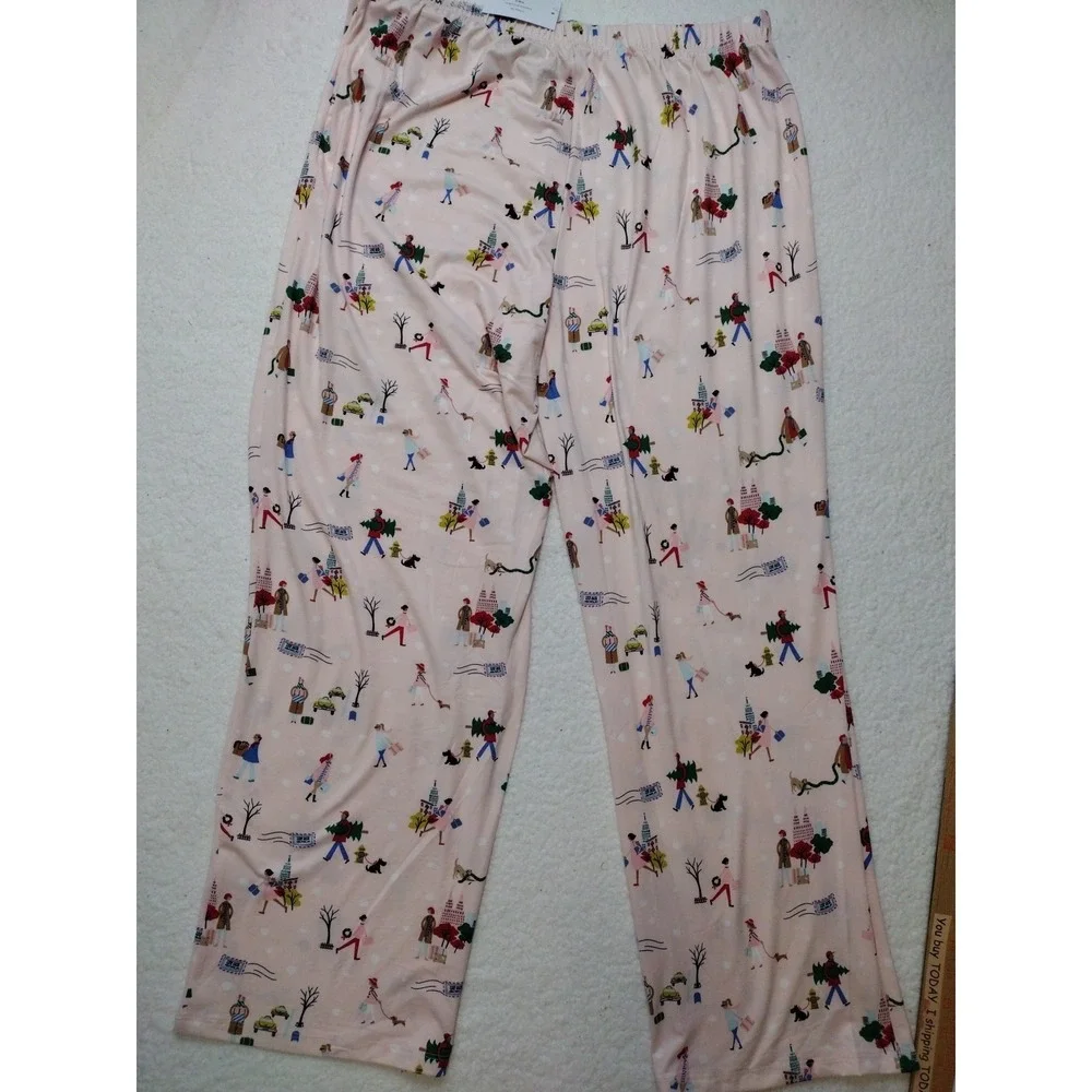 Kate Spade Christmas Novelty Pajamas‎ Women XL Blush Multicolor 2 PCs Set